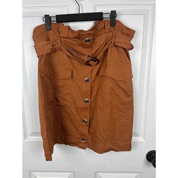 Banana Republic Skirt Camel Brown14 Paperbag Utility Twill Belted Button Front - Picture 6 of 7